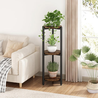 Plant Stand Indoor Corner Tall 2 Tier Metal Modern Flower Storage Plant Shelf Holder for Living Room Balcony Garden,Black (2 Tier-Black Round)