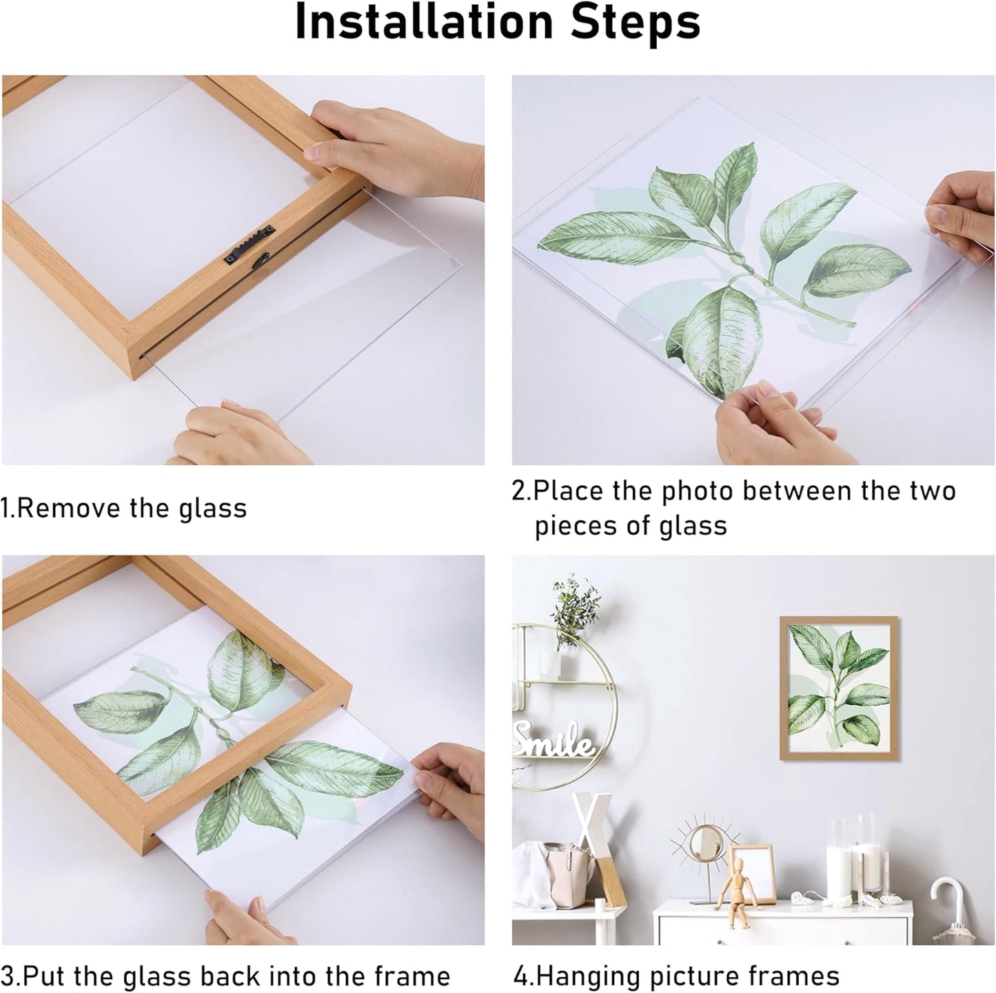 CORE ART 8x10 Floating Picture Frame,Double Plexglass Floating Frame for 5x7,4x6 Pictures,Wall or Tabletop Display,Black