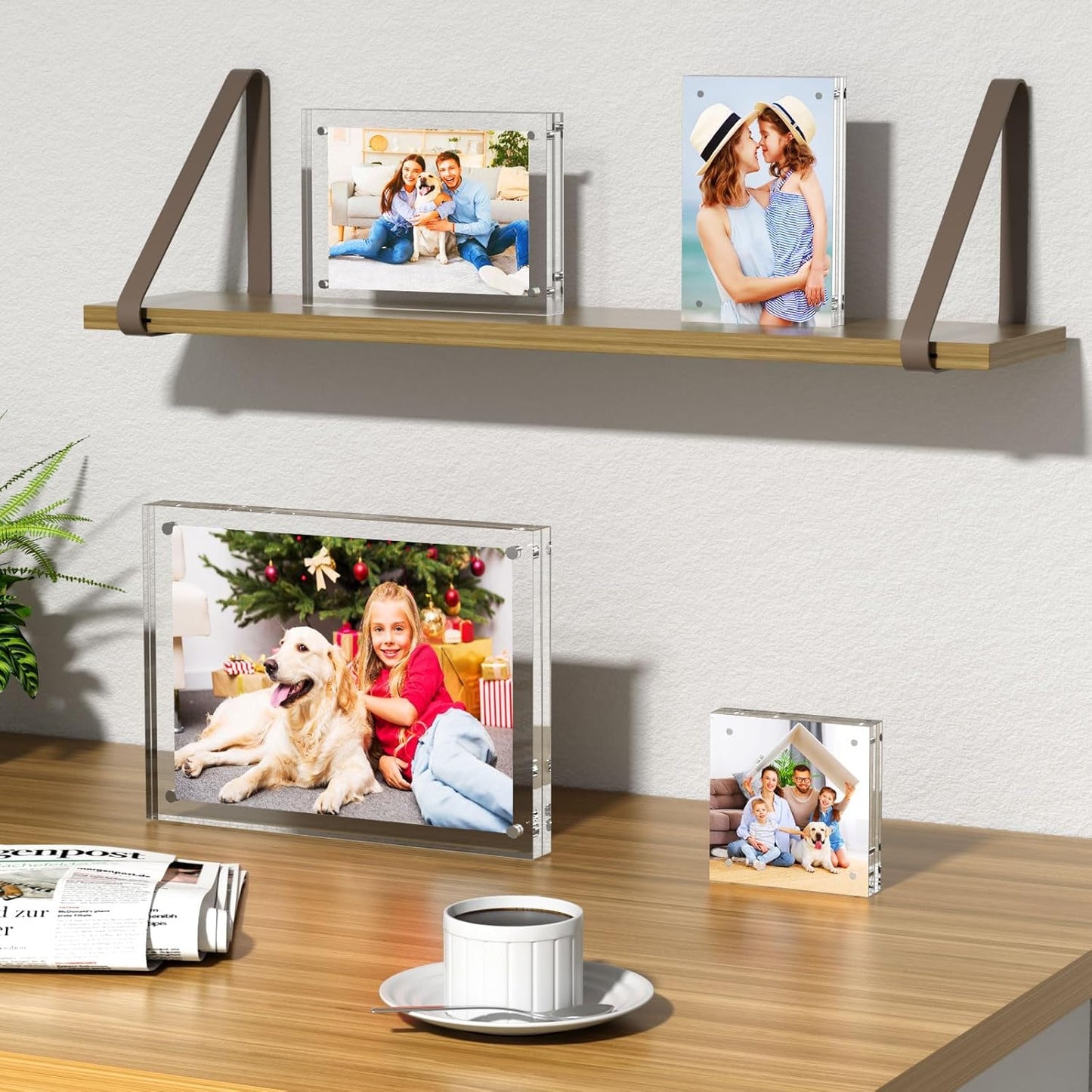 AITEE 4x6 Acrylic Picture Frames 3 Pack, 20% Thicker Block, Clear Picture Frames Freestanding Double Sided Magnetic Acrylic Lucite Frameless Transparent Square Frame Gift for Desktop Display