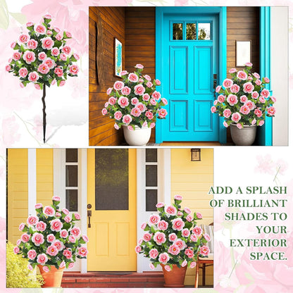 Lunmon 2 Pack 3ft Artificial Camellia Plants Tree 36" Faux Camellia Flower with Spike UV Resistant Realistic Fake Floral Blooming Bush for Indoor Outdoor Front Door Porch Backyard Garden, Purple
