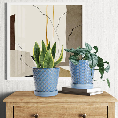 EFISPSS Flower Planter –5 inch Ceramic Plant Pots with Drainage Hole and Ceramic Tray - Gardening Home Desktop Office Windowsill Decoration Gift Set of 4 - Plants NOT Included