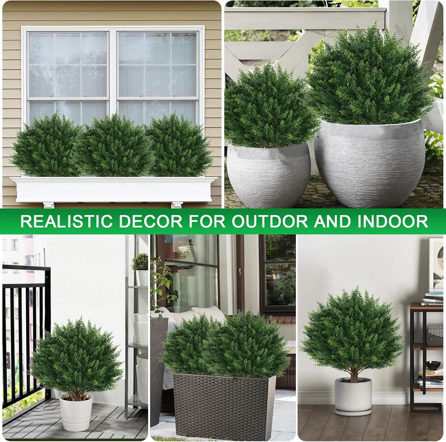 Artificial Lavender Topiary Ball Trees, 2 Set of UV Resistant Fake Evergreen Shrubs Bushes Plants with Ground Spike, Fake Plants for Outdoor Indoor Front Porch Garden