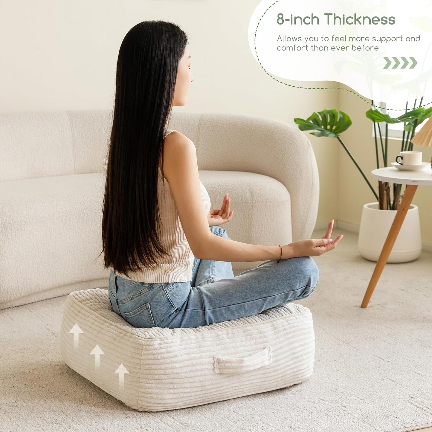 HIGOGOGO 6" Extra Thick Floor Pillow Cushion for Adults, Meditation Cushion Pillow, Large Square Floor Sitting, Tufted Corduroy Cover, for Tatami Living Room or Yoga, 22x22 Inch, 2Pack, Dark Grey