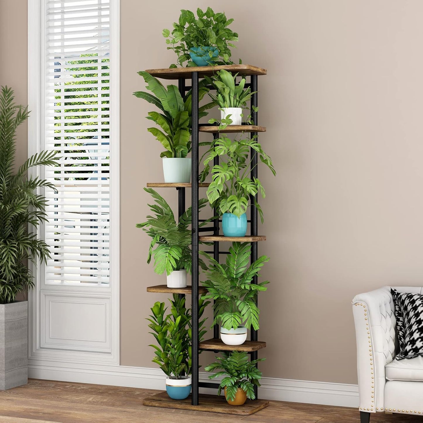 LINZINAR Plant Stand Indoor 4 Tier 5 Potted Multiple Plant Shelf Stands for Garden Corner Balcony Living Room Black