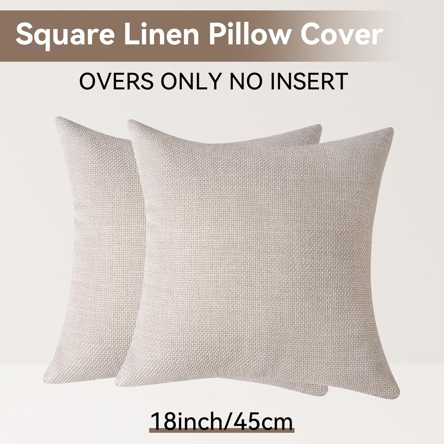 YDKGL Pack of 2 Pillow Covers 18x18, Beige Cream, Couch Decorative Boho Farmhouse Neutral Throw Pillow Case Covers with Zipper, for Living Room Bedroom Soft Pillowcase