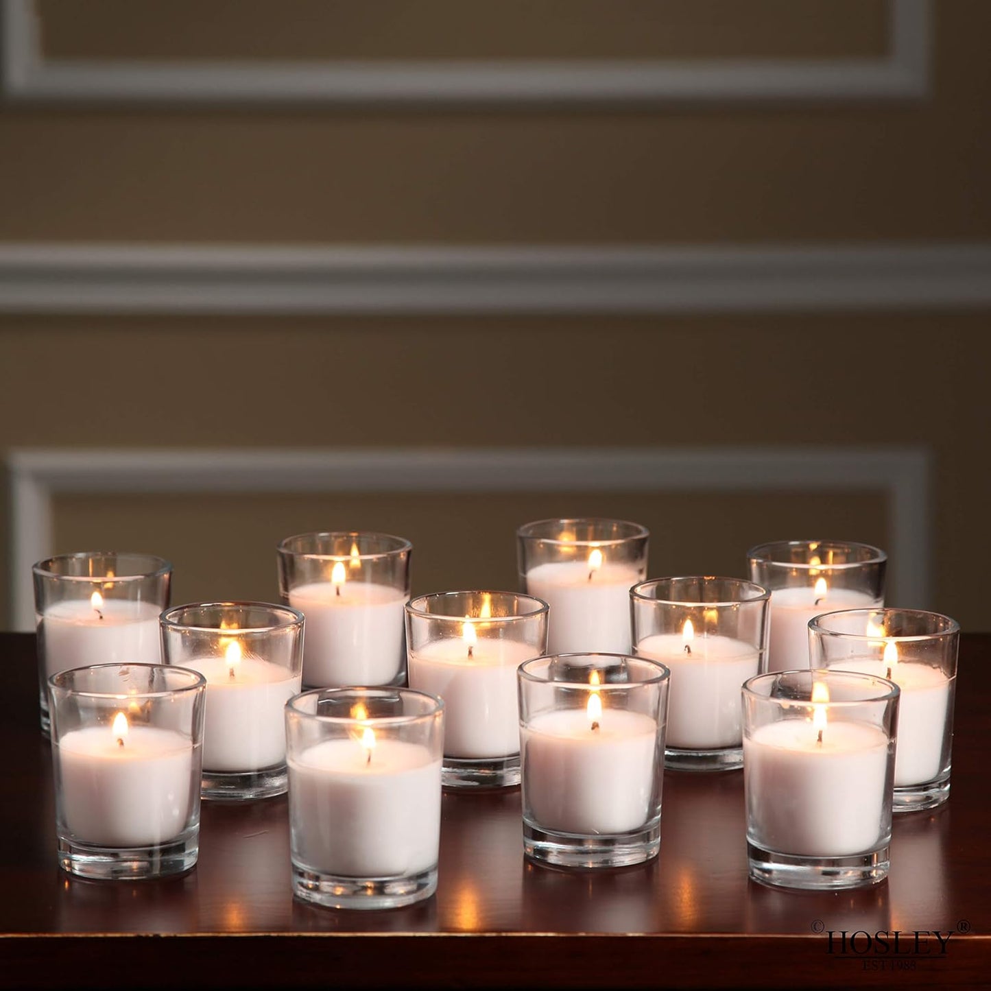 48-Pack Clear Glass Votive Candles – 10–12 Hour Long Burn, Unscented, Ivory, Bulk Set for Weddings, Events & Table Centerpieces – Hosley