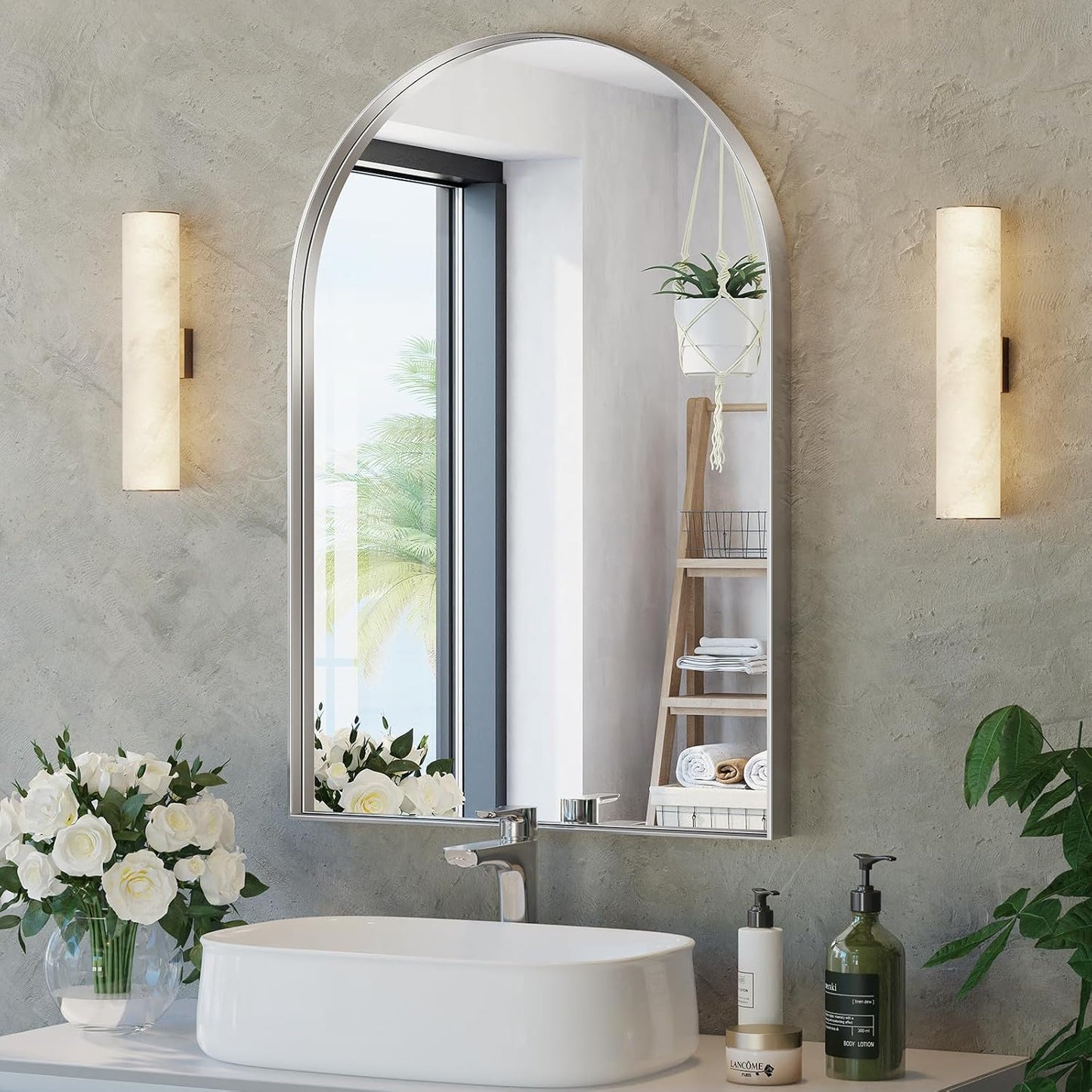 Brightify Arched Mirror, Arched Wall Mirror, 24 x 32 Inch Silver Arch Mirror, Metal Frame Silver Bathroom Mirror, Arched Top Bathroom Vanity Mirror for Living Room Bedroom Mantel Entryway Hallways
