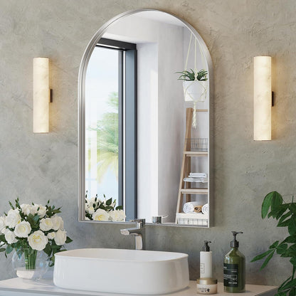 Brightify Arched Mirror, Arched Wall Mirror, 24 x 32 Inch Silver Arch Mirror, Metal Frame Silver Bathroom Mirror, Arched Top Bathroom Vanity Mirror for Living Room Bedroom Mantel Entryway Hallways