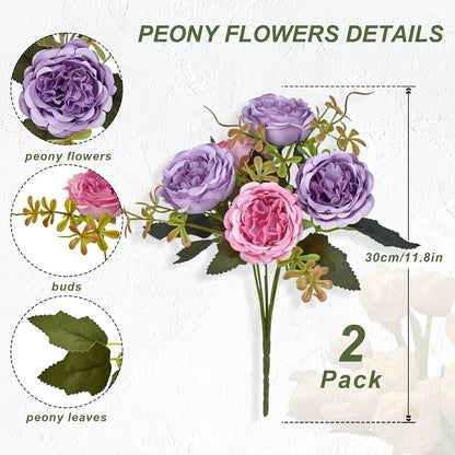 MARTINE MALL 2 Packs Peonies Artificial Flowers, Light Pink Artificial Peonies, Silk Peonies Flowers Fake Peonies Artificial Flowers Peonies Bouquet for Centerpiece Table Wedding Party Home Decor