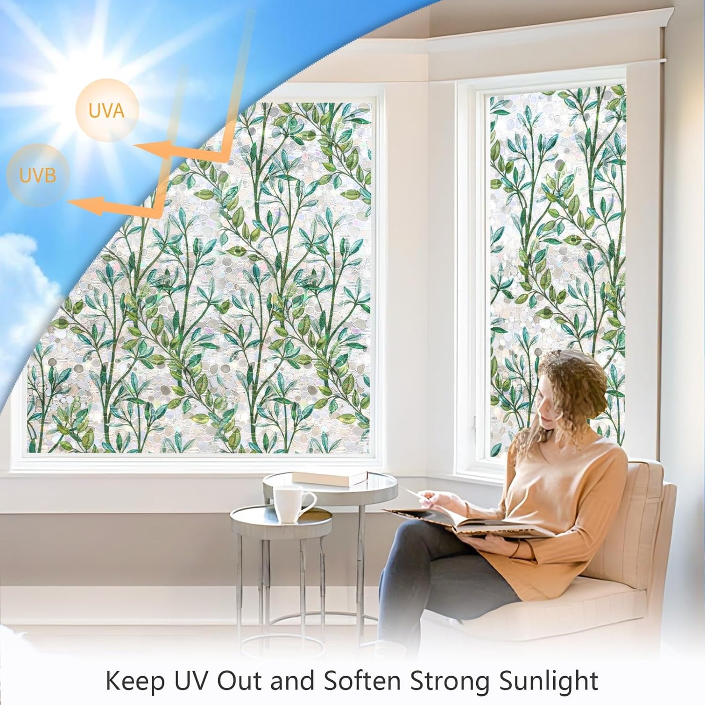 LEMON CLOUD Window Film, Decorative Window Privacy Film, 3D Stained Glass Window Sticker,Anti-UV Sun Blocker Heat Control for Home(Rainbow Tulip Design,17.5 x 78.7 inches)