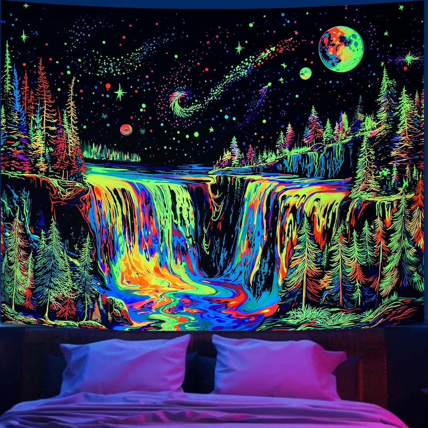Zussun Black and White Tapestry Starry Night Mountain Tapestries for Bedroom Aesthetic Moon and Stars Tapastry's Wall Hanging Dark Nature Forest Wall Tapestry for Living Room Dorm (48'' × 36'')
