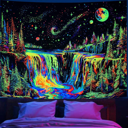 Zussun Black and White Tapestry Starry Night Mountain Tapestries for Bedroom Aesthetic Moon and Stars Tapastry's Wall Hanging Dark Nature Forest Wall Tapestry for Living Room Dorm (48'' × 36'')