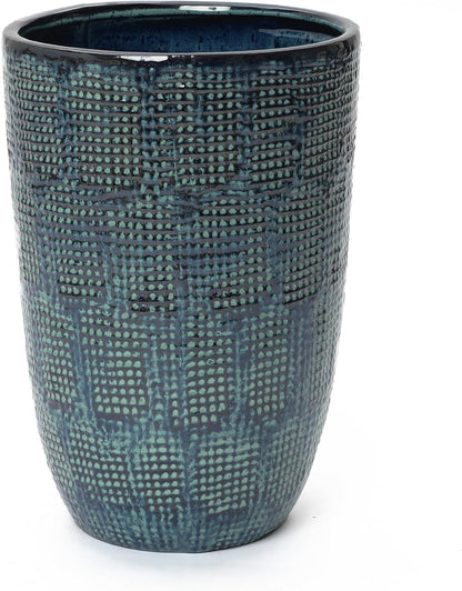 LuxenHome 15.75" Dia Large Ceramic Pots for Plants, Blue Glazed Planters for Outdoor Plants, Round Indoor Flower Pots with Drainage Hole and Rubber Plug for Home Garden Patio