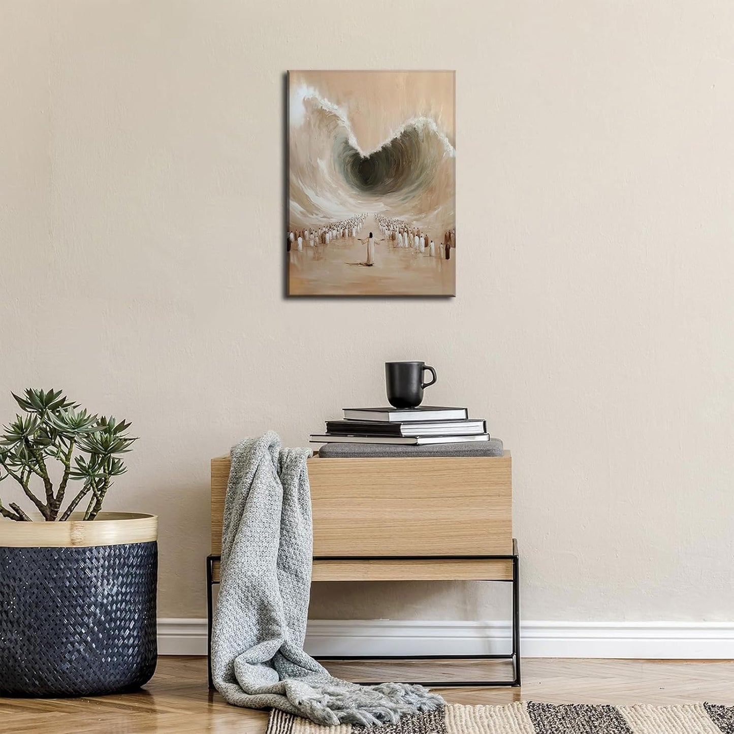 Abstract Jesus Walking on Water Canvas Wall Art Christian Spiritual Wall Decor Pictures Divine Light Modern Religious Posters Prints for Living Room Bedroom Church Decoration 12x16in