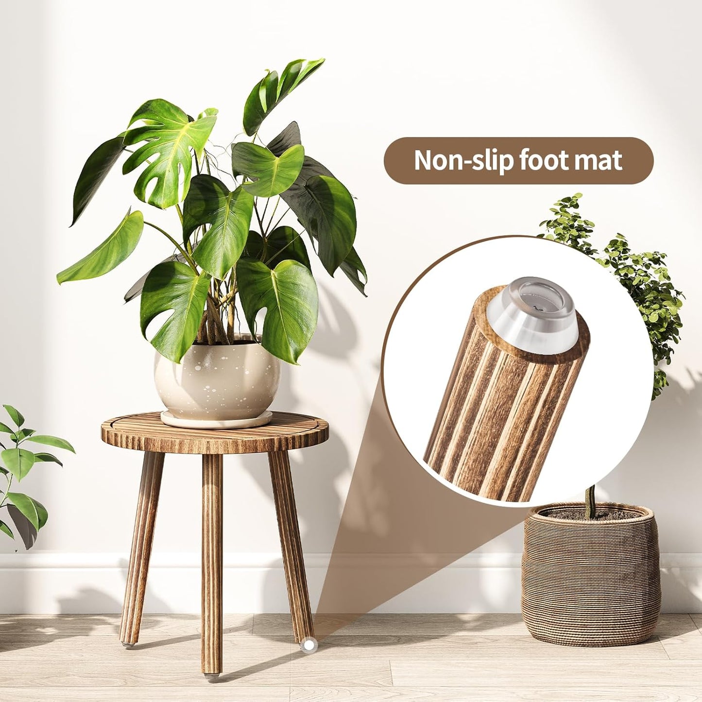 Uneedem Plant Stand Indoor - 3-Pack Taller Single Wood Plant Stand for 6-12 Inch Pots, Mid-Century Modern Plants Stool for Large Plants, Small Round Wooden Planter Table for Living Room, Balcony