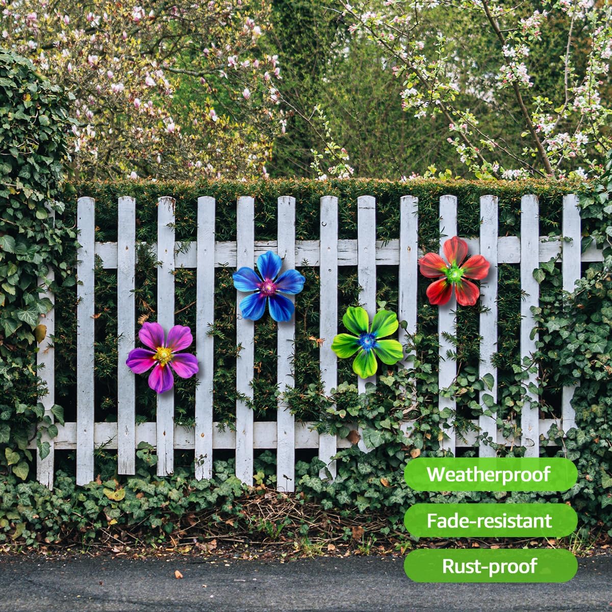 Giyyomtr Metal Flowers Wall Decor - 4pcs 6.2'' Metal Wall Art Hanging Decorations for Outdoor Fence Garden Yard Patio Exterior Wall Decor