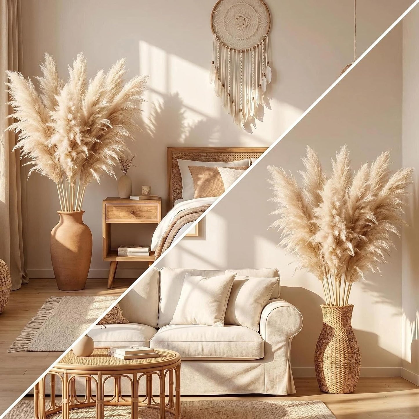 46" inch 10 Stems Natural Pampas Grass Decor Tall, Pompas Grass, Tall Pampas Grass for Weddingm, Farmhouse, Boho Home Decor (Beige)