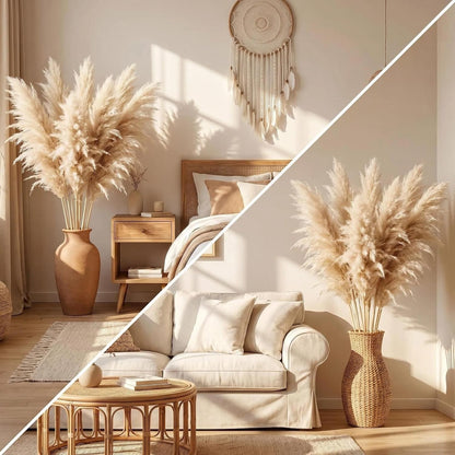 46" inch 10 Stems Natural Pampas Grass Decor Tall, Pompas Grass, Tall Pampas Grass for Weddingm, Farmhouse, Boho Home Decor (Beige)