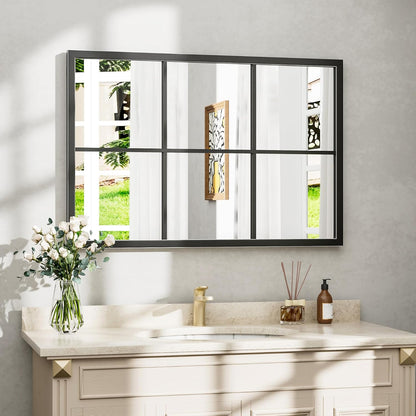 Dewfig 65"x 22" Arched Window pane Full Length Mirror, Wall Mirror, Floor Standing Mirrors, Farmhouse Long Full Body Mirrors Wall Mounted for Living Room, Bedroom, Entryway, Fireplace, Black