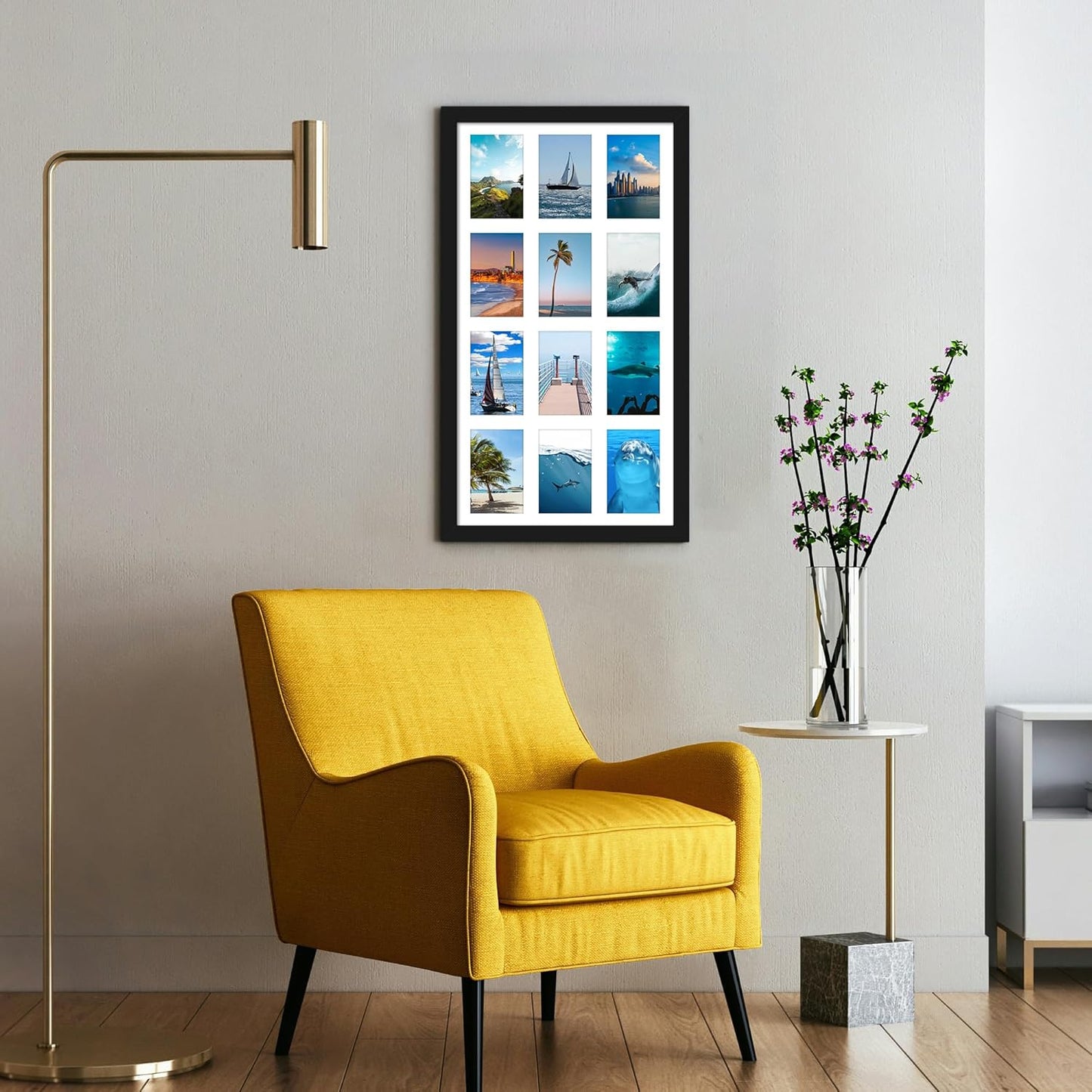 DUENPY 14x26 Collage Picture Frame 4x6 Collage Picture Frame Displays Twelve 4x6 inch Photos Available Horizontal Wall Mounting Display and Vertical Black - Colors B