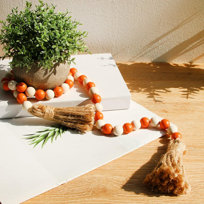 Meplait Wood Bead Garland, 39in Farmhouse Beads with Tassels for Tiered Tray Decor