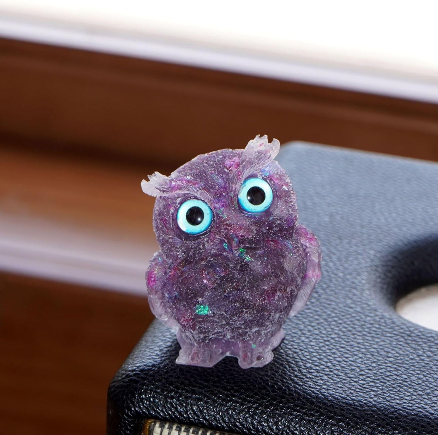 OwMell Owl Statue Tumbled Stone Gemstone Owl Figurine Home Decor Shelf Decor 2.5" - Turquoise