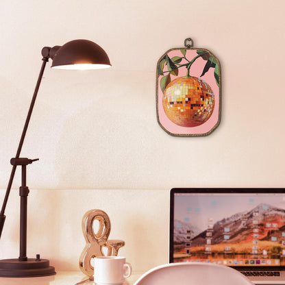 Trendy Funky Orange Disco Ball Oval Wall Art Framed, Funky Retro Oval Wall Decor, Trendy Aesthetic Hanging Canvas Prints Wall Sculptures for Home Living Room Bedroom Decor, 8.5x11.5 Inch