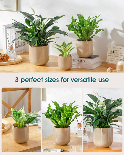 vancasso Ceramic Plant Pots, 4+5+6 inches, Set of 3, Planters with Drainage Hole, Flower Pots Planters Pots for Indoor Plants, Modern Indoor Decorative Garden Pot, Home Decor, White