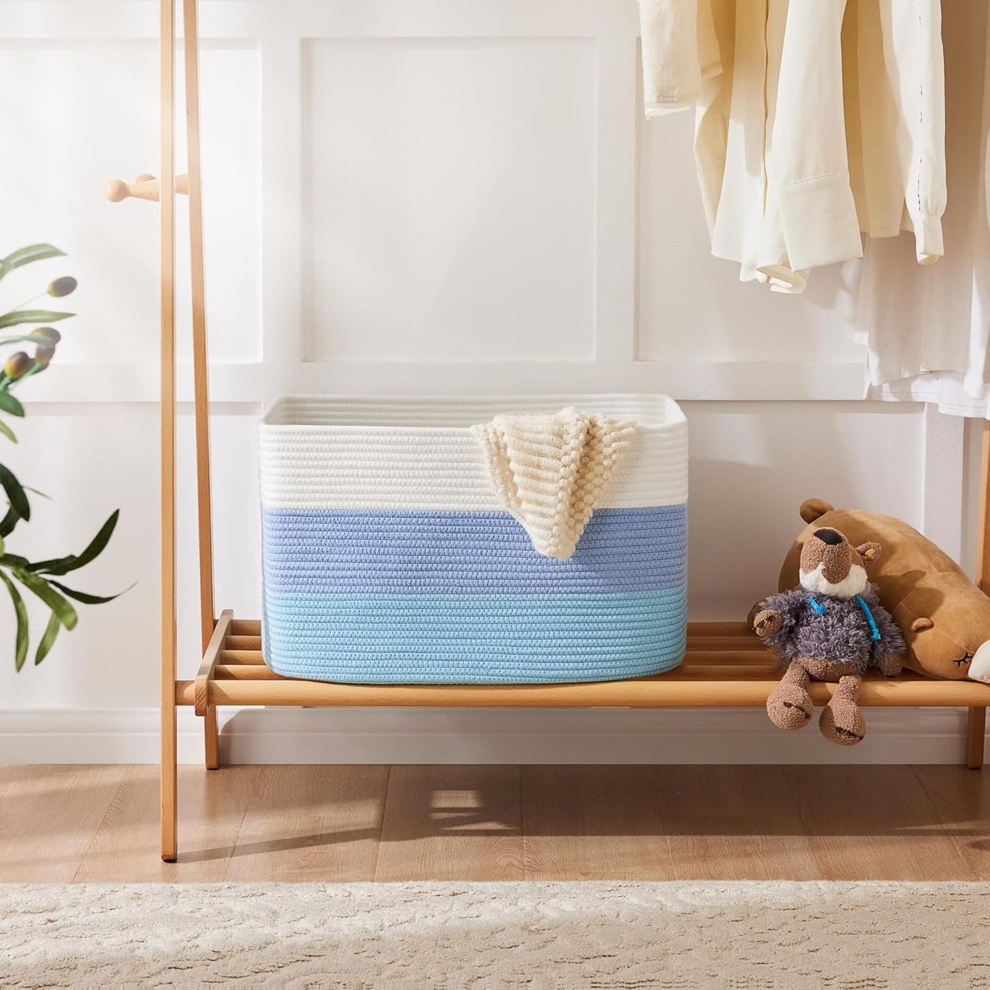 Artfeel Blanket Basket,Rectangle Woven Baskets for Storage,65L Laundry Basket for Decorative Nursery Blanket,Toys,Dirty Clothes and Magazine in Shelves,Baby Room,and Living Room