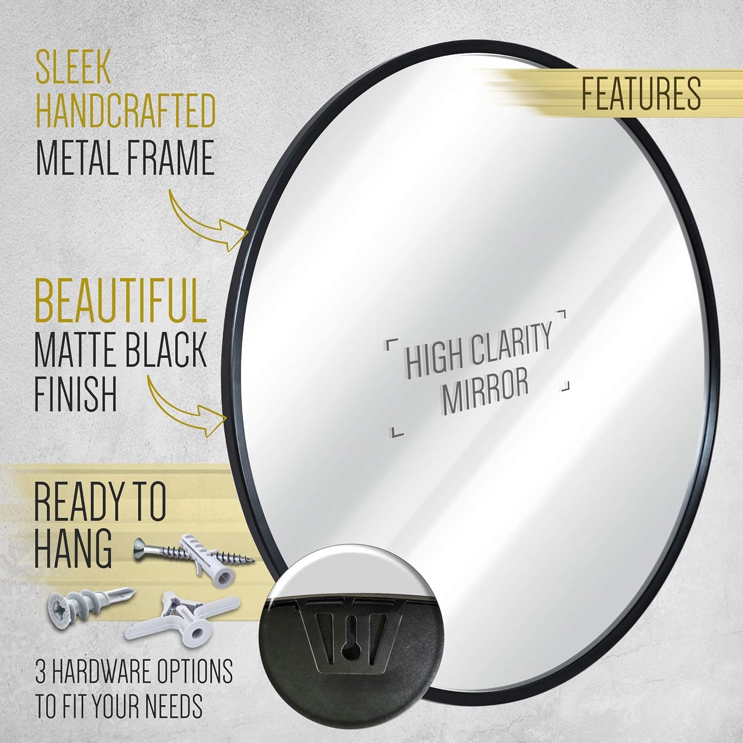 Gold Circle Wall Mirror 24 Inch Round Wall Mirror for Entryways, Washrooms, Living Rooms and More (Gold, 24")