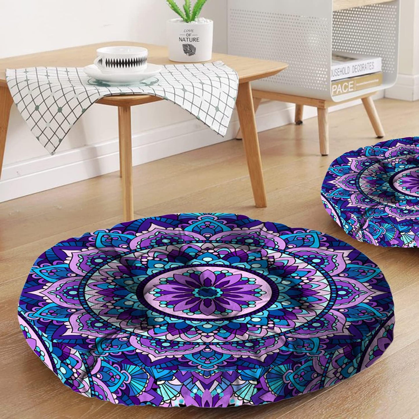 Mandala Meditation Cushion, Boho Meditation Mat, Meditation Pillows for Sitting on Floor, Cushions for Sitting in Home and Outdoor, Square Floor Pillow Cushion Seating for Yoga Accessories 22'' X 22''