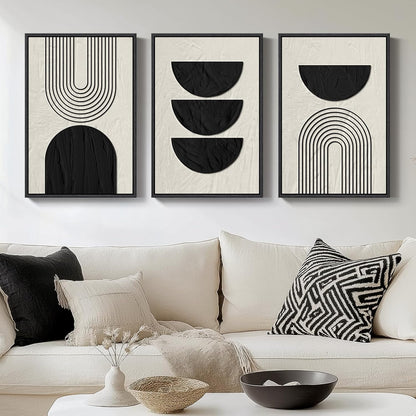 Large Framed Black and White Abstract Wall Art for Living Room, 3 Piece Big Modern Canvas Prints Paintings Artwork for Walls, Minimalist Abstract Art Pictures for Hallway, Office Wall Decor 24x36 In