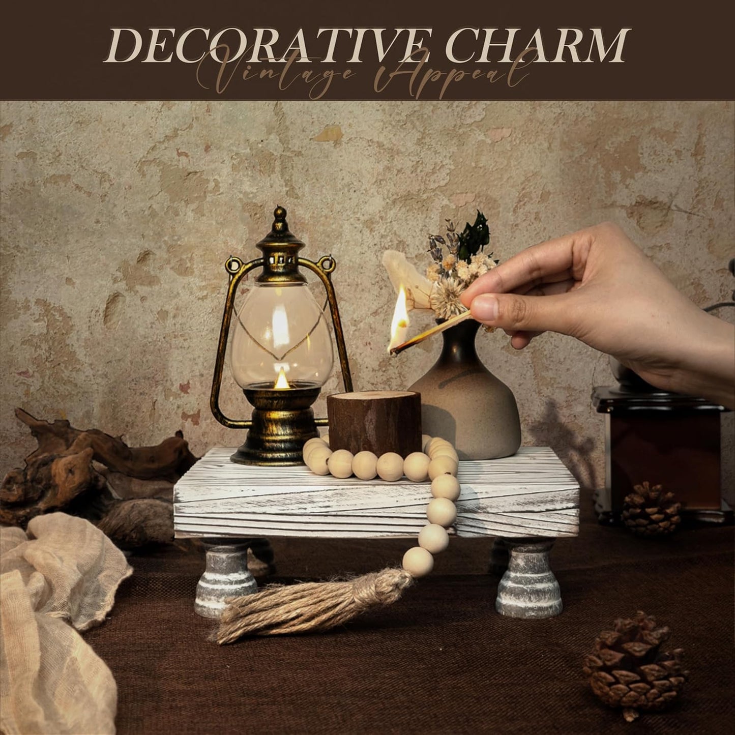 EOSAHR Farmhouse Riser for Room Decor : Decorative Pedestal Stand For Display Your Home Decorations and Uniquely Soap Stand - Rustic Bathroom Counter Tray and Kitchen Decor (Natural Wood)