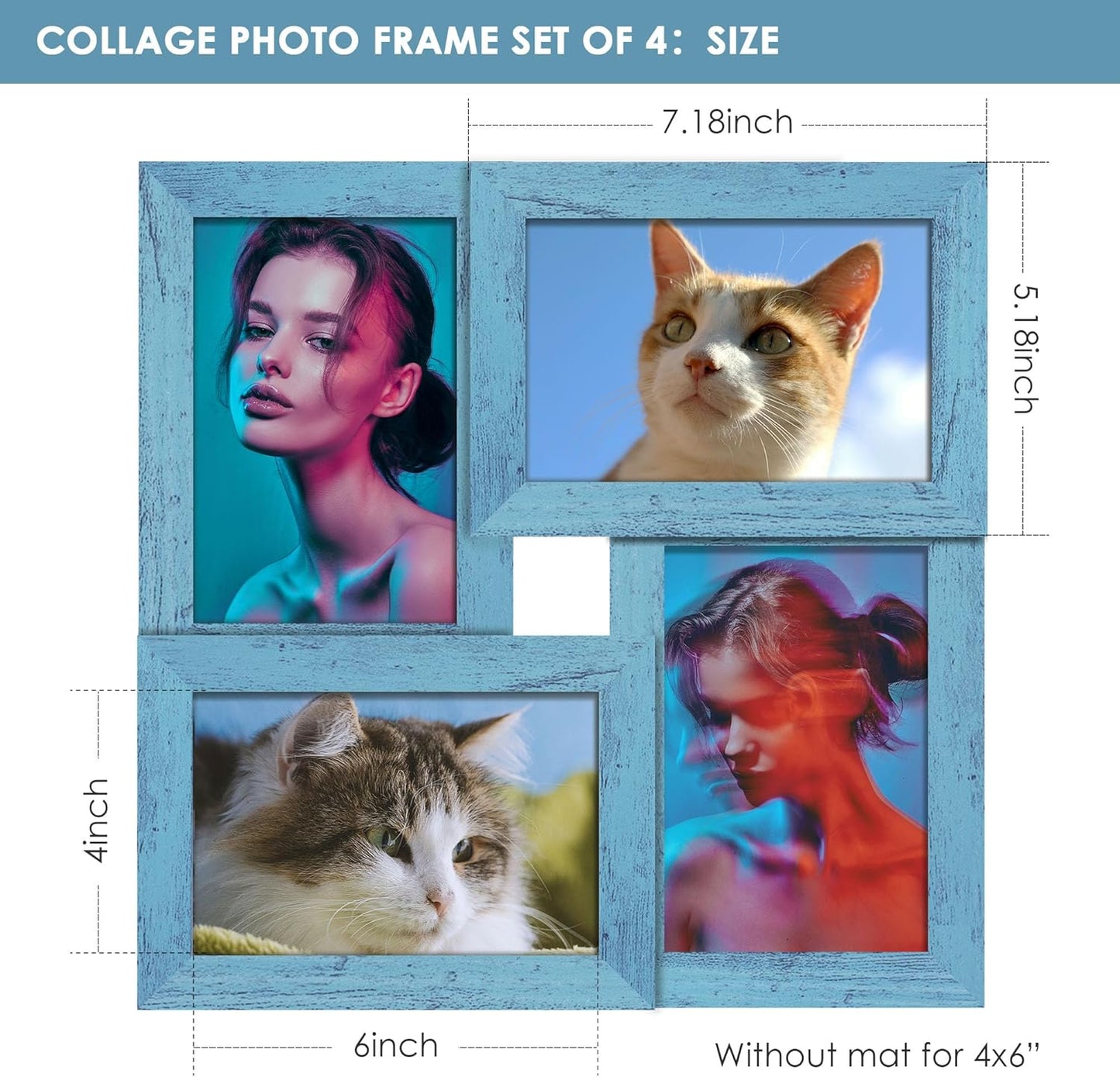 DUENPY 4x6 Collage Picture Frame Tempered Glass Front, Displays Four 4x6 Photo, Family Photo Collage Frame, Wall Decor Wall Hanging or Tabletop, Brown