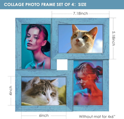 DUENPY 4x6 Collage Picture Frame Tempered Glass Front, Displays Four 4x6 Photo, Family Photo Collage Frame, Wall Decor Wall Hanging or Tabletop, Brown