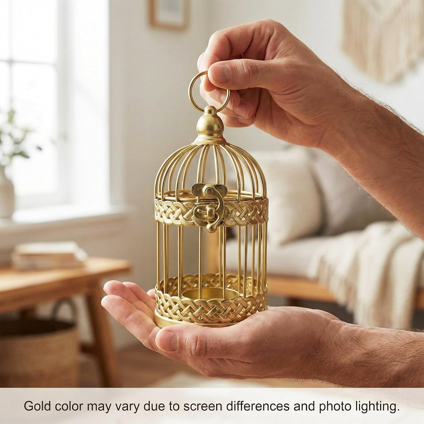 Vela Lanterns Bird Cage Decor Candle Holder Lantern Decorative Wedding Table Centerpiece Decorations, White, Small, Set of 4