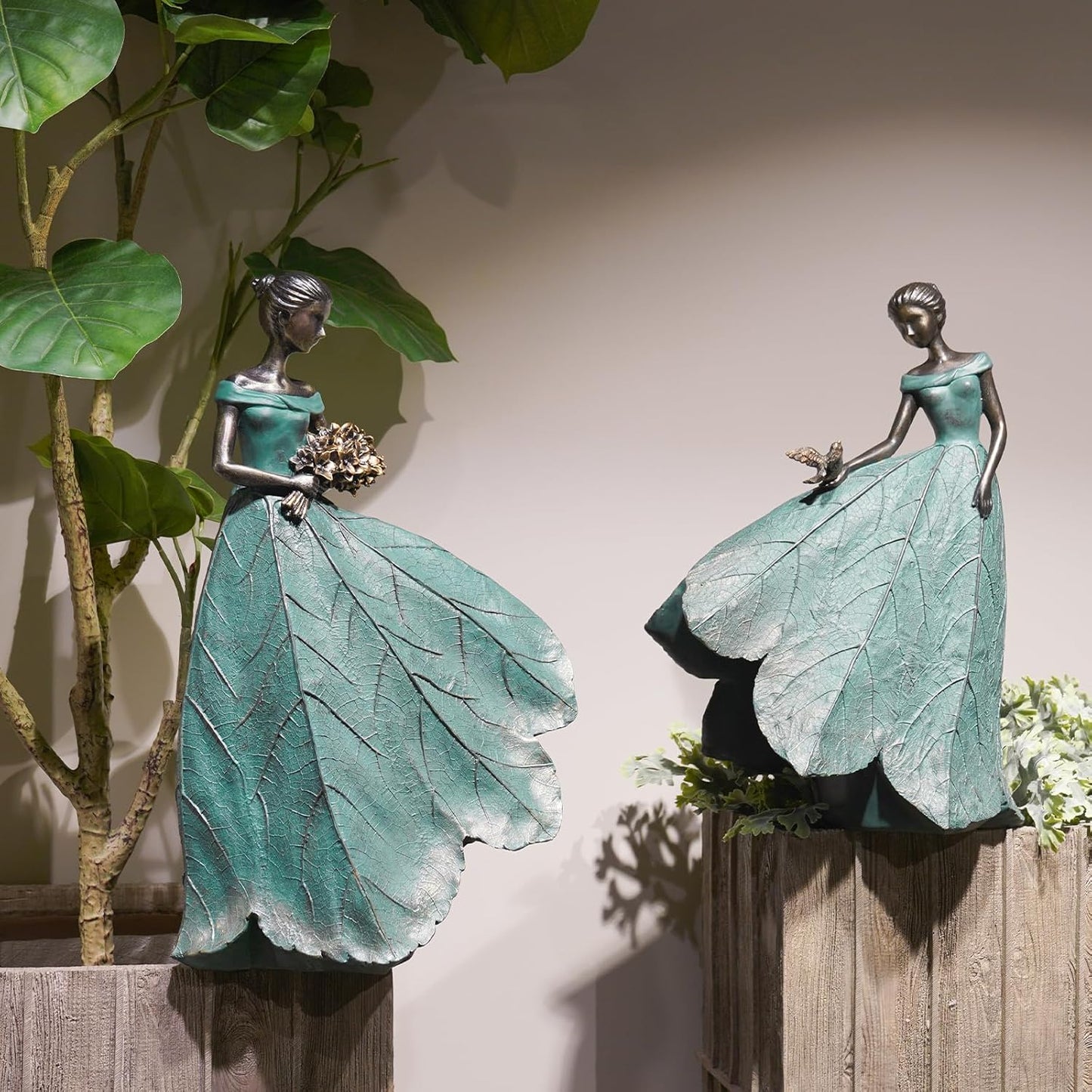 Guichifun Fairy Statue Collection Home Decoration - Leaf Angel Girls Resin Modern Table Decor for Living Room Office Sculpture Decor for Women Indoor Rustic Figurines Gift 5 x 3 x 7.5 Inch