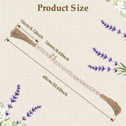 Buachois Farmhouse Beads 24in Wood Bead Garland with Tassels Rustic Country Decor Prayer Wall Hanging Bead Decoration for Gifts Ornamen