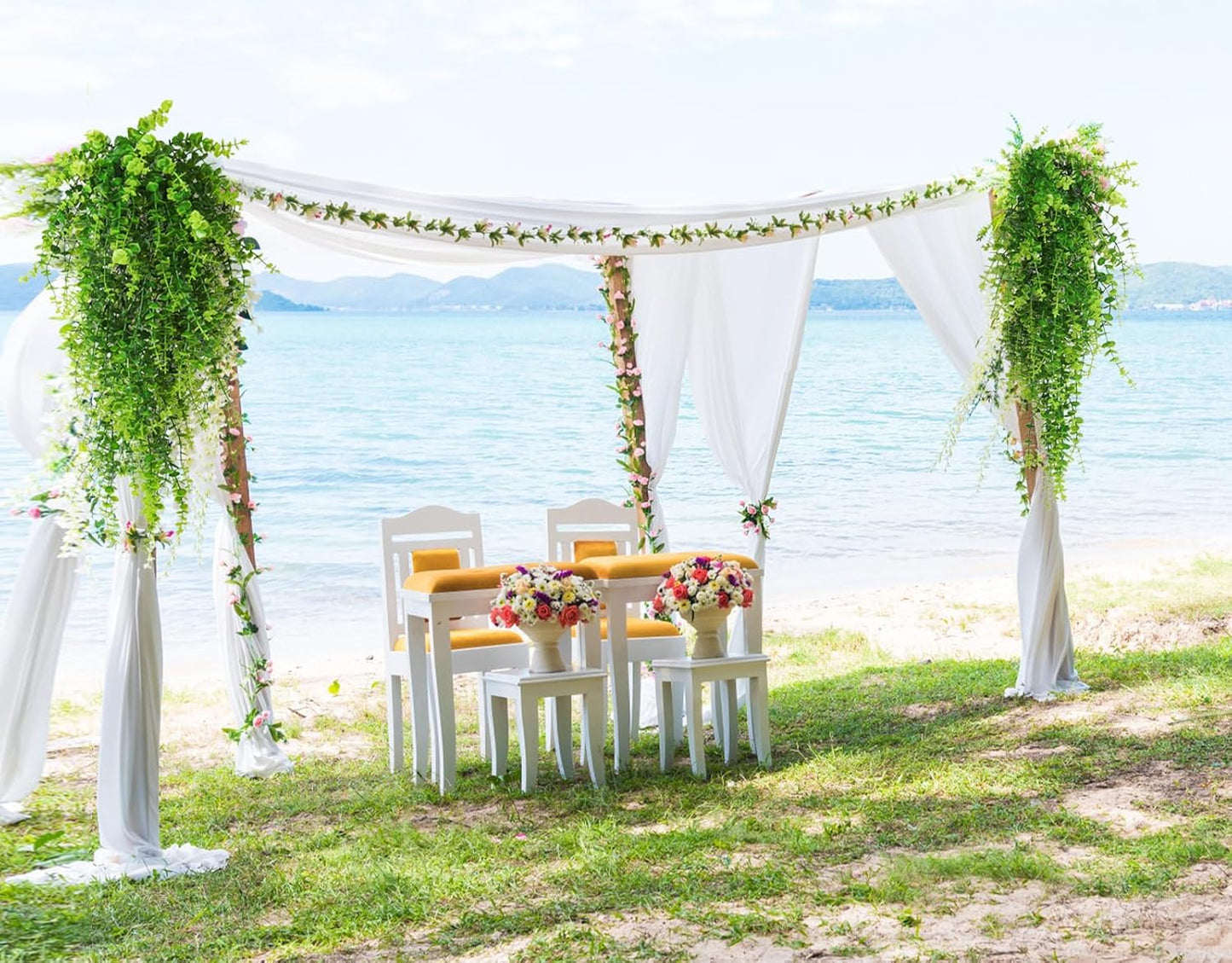 RECUTMS Artificial Hanging Plants Fake Hanging Plant Faux Eucalyptus Leaf Greenery Vine Outdoor UV Resistant Plastic Plants Home Garden Wedding Party Indoor Outdoor Decorations(White)