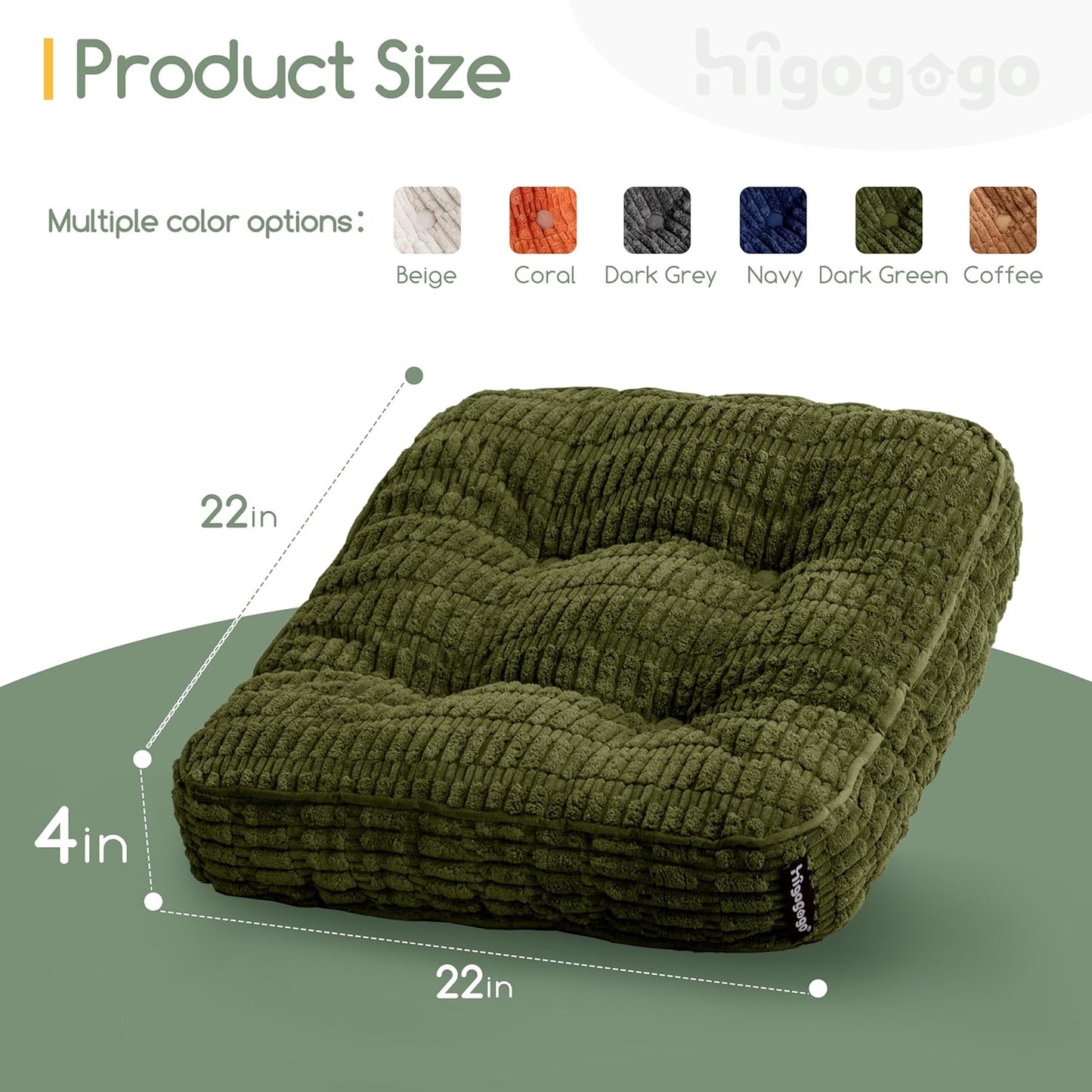 HIGOGOGO Floor Pillow Cushion for Adults, Meditation Cushion Pillow, Blended Corduroy Cover, Large Square Floor Sitting for Tatami Living Room or Yoga, 22x22 Inch, Beige