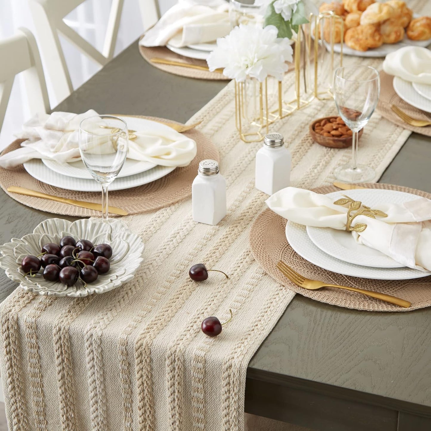 DII Farmhouse Braided Stripe Table Runner Collection, 15x72 (15x77, Fringe Included), Black
