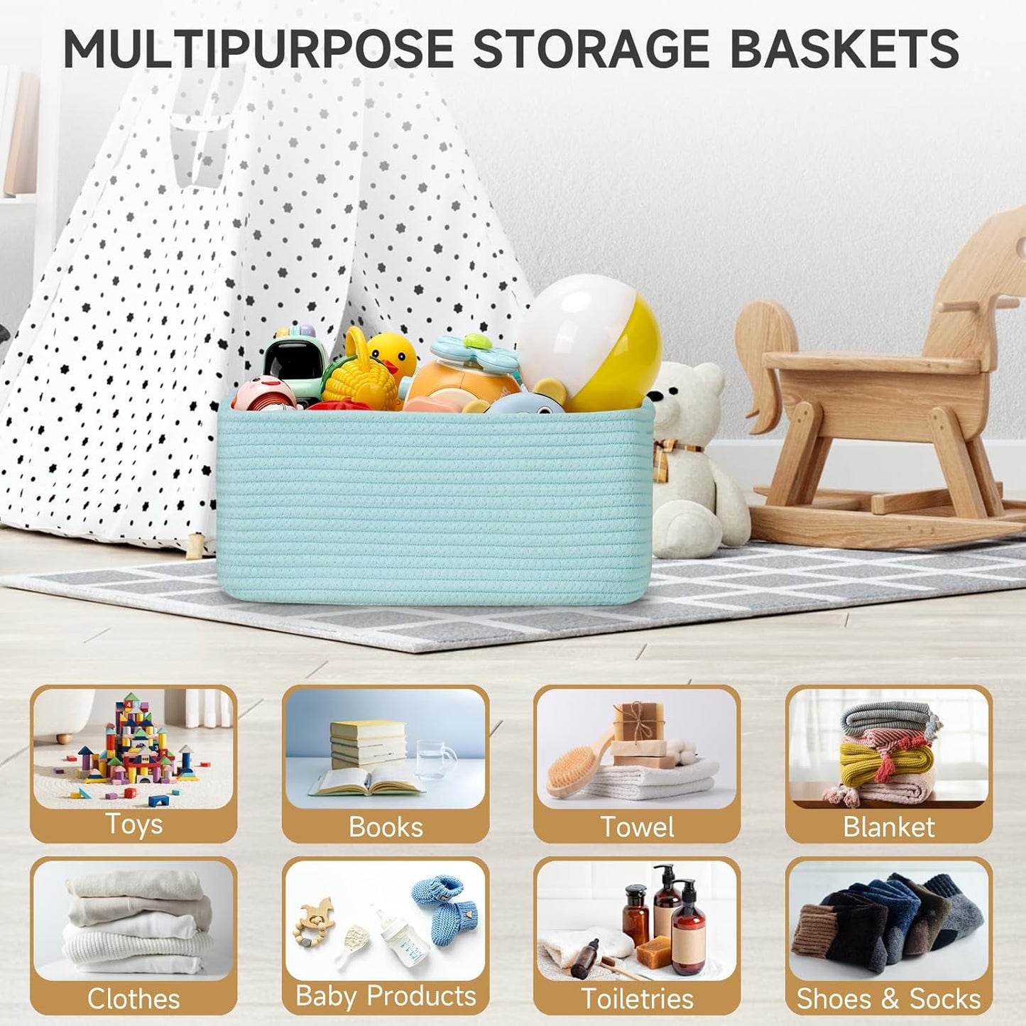 3-Pack Small Storage Baskets for Organizing | Woven Shelf Toy Basket | Rope Baskets for Gifts Empty | Closet Organizer Bins with Handles | Cube Decorative Box | 11.8×7.8×5.1” | Mixed brown
