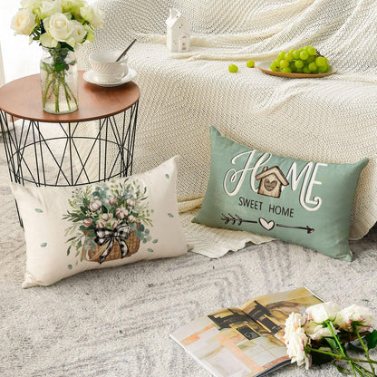 AVOIN colorlife Bless Our Home Farmhouse Eucalyptus Leaves Throw Pillow Covers, 18 x 18 Inch Truck Home Sweet Home Cushion Case Decorations Set of 4