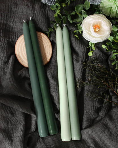 Viyffo Taper Candles, 10 Inch, 4 Pack, Olive Glow – Unscented, Dripless & Smokeless Design, Up to 8 Hour Burn – Long Tall Taper Candlesticks for Wedding, Dinner & Home Decor