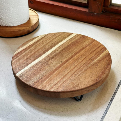 WILDMOS Decorative Round Wood Riser for Display,Pedestal Tray for Home or Kitchen and Bathroom Countertop Organizer,Farmhouse Kitchen Counter Decor Tray. (10-inch)