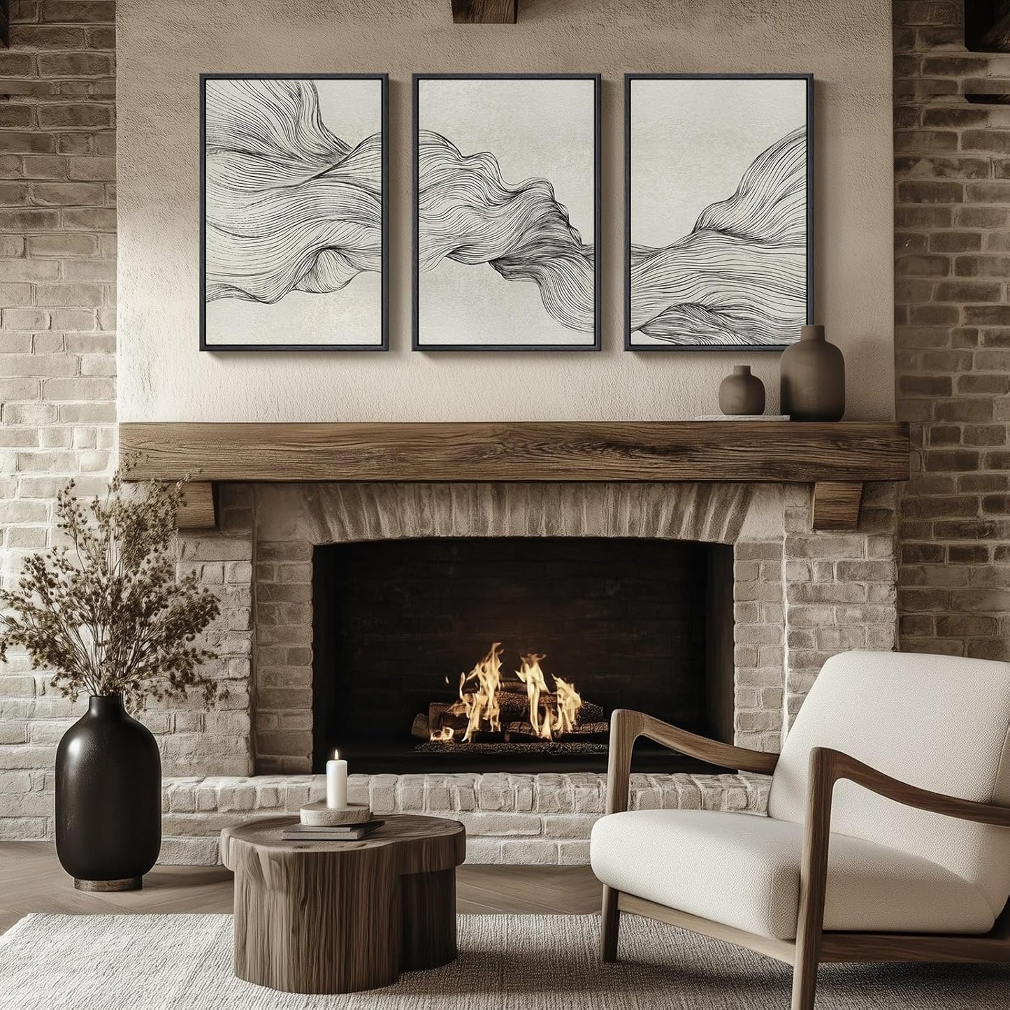 Large Framed Black and White Abstract Wall Art for Living Room, 3 Piece Big Modern Canvas Prints Paintings Artwork for Walls, Minimalist Abstract Art Pictures for Hallway, Office Wall Decor 24x36 In