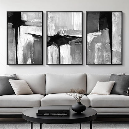 Large Framed Black and White Abstract Wall Art for Living Room, 3 Piece Big Modern Canvas Prints Paintings Artwork for Walls, Minimalist Abstract Art Pictures for Hallway, Office Wall Decor 24x36 In