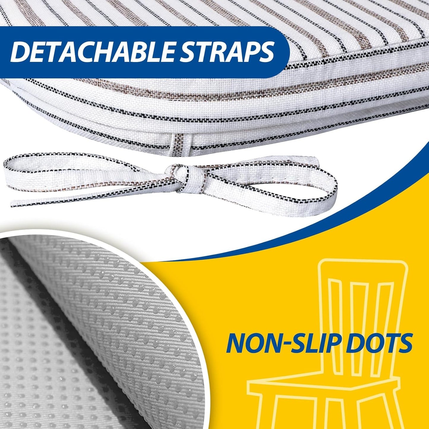 AAAAAcessories D-Shaped Chair Cushions, 2" Thick Dining Chair Pads with Ties and Removable, Machine-Washable Cover, 17" x 16", Set of 4, Oatmeal Beige - Colors B
