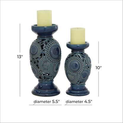 Deco 79 Metal Abstract Decorative Candle Holder Mushroom Inspired Candle Stand, Set of 2 Candlestick Holder 11", 14"H, Gold