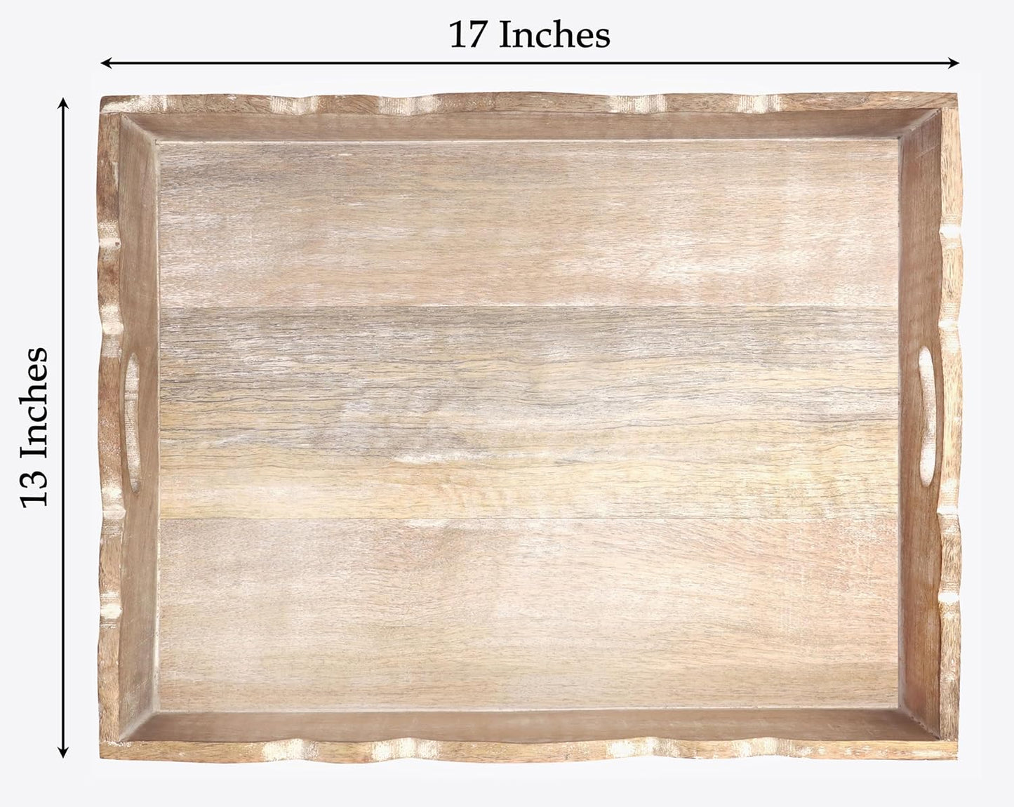 Hand Carved Wooden Serving Tray - Decorative Breakfast Tray with Handles - Rustic Wooden Food Tray with Intricate Detail - Unique Furnishing Accent - Natural Finish - 17 x 13 x 2.5 Inch - COTTON CRAFT